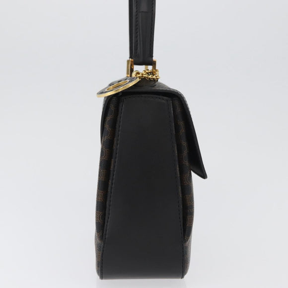 CELINE Circle Macadam Canvas Hand Bag PVC Leather Black Gold Auth 172374
