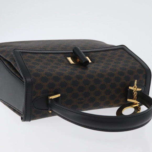 CELINE Circle Macadam Canvas Hand Bag PVC Leather Black Gold Auth 172374