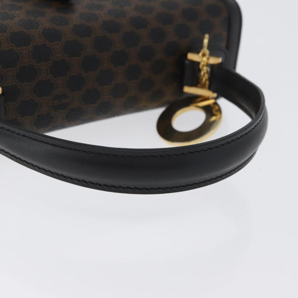CELINE Circle Macadam Canvas Hand Bag PVC Leather Black Gold Auth 172374