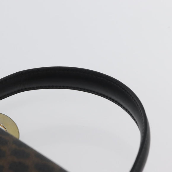 CELINE Circle Macadam Canvas Hand Bag PVC Leather Black Gold Auth 172374