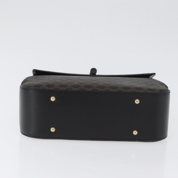CELINE Circle Macadam Canvas Hand Bag PVC Leather Black Gold Auth 172374