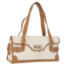 Salvatore Ferragamo Gancini Hand Bag PVC Canvas White Gold Auth 172375-1