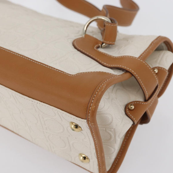 Salvatore Ferragamo Gancini Hand Bag PVC Canvas White Gold Auth 172375