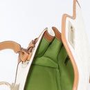 Salvatore Ferragamo Gancini Hand Bag PVC Canvas White Gold Auth 172375-20
