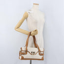 Salvatore Ferragamo Gancini Hand Bag PVC Canvas White Gold Auth 172375-23