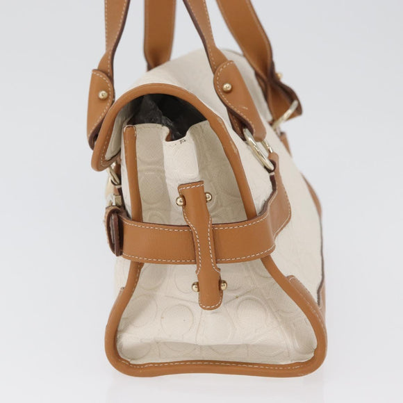 Salvatore Ferragamo Gancini Hand Bag PVC Canvas White Gold Auth 172375