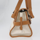 Salvatore Ferragamo Gancini Hand Bag PVC Canvas White Gold Auth 172375-4