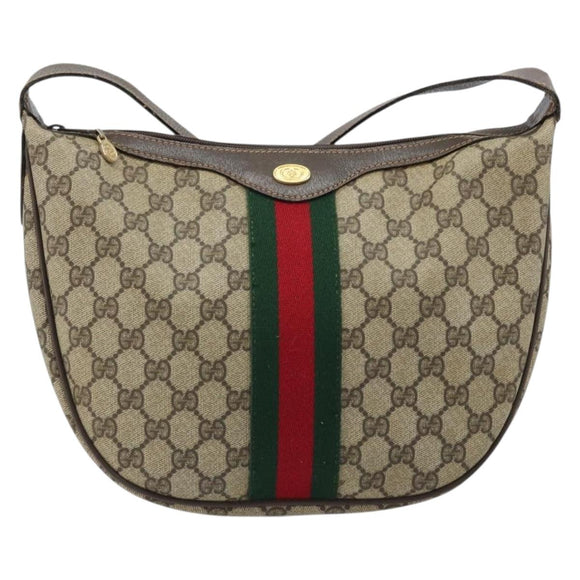 GUCCI Web Sherry Line GG Supreme Shoulder Bag PVC Beige Gold 010 378 Auth 172377