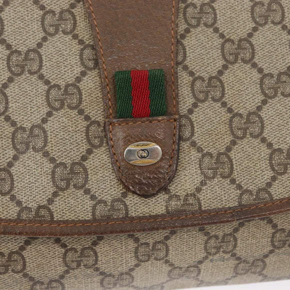 GUCCI GG Supreme Web Sherry Line Clutch Bag PVC Beige Gold 89 01 031 Auth 172384