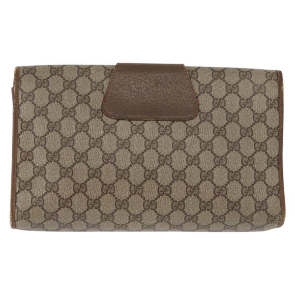 GUCCI GG Supreme Web Sherry Line Clutch Bag PVC Beige Gold 89 01 031 Auth 172384