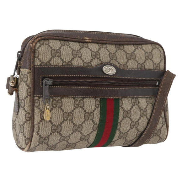 GUCCI GG Supreme Web Sherry Line Schoudertas PVC Beige Goud 010 378 Auth 172385