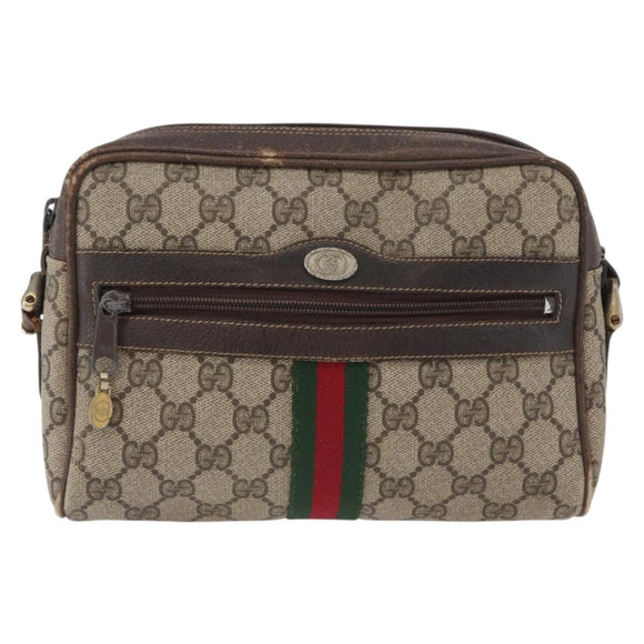 GUCCI GG Supreme Web Sherry Line Schoudertas PVC Beige Goud 010 378 Auth 172385
