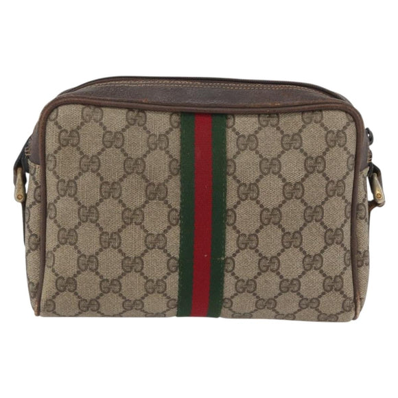 GUCCI GG Supreme Web Sherry Line Schoudertas PVC Beige Goud 010 378 Auth 172385