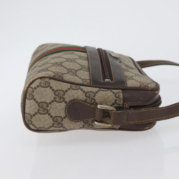 GUCCI GG Supreme Web Sherry Line Schoudertas PVC Beige Goud 010 378 Auth 172385
