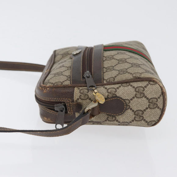 GUCCI GG Supreme Web Sherry Line Schoudertas PVC Beige Goud 010 378 Auth 172385