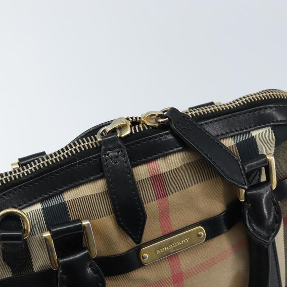 BURBERRY Nova Check Hand Bag Canvas Beige Gold Auth 172387