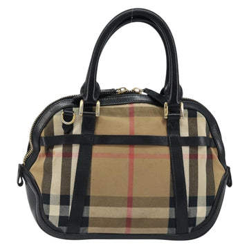BURBERRY Nova Check Hand Bag Canvas Beige Gold Auth 172387 - 0