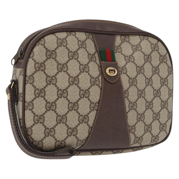 GUCCI GG Supreme Web Sherry Line Bag PVC Beige Gold 156 01 034 Auth 172389