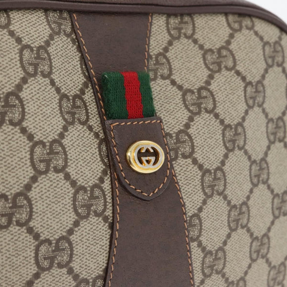 GUCCI GG Supreme Web Sherry Line Bag PVC Beige Gold 156 01 034 Auth 172389