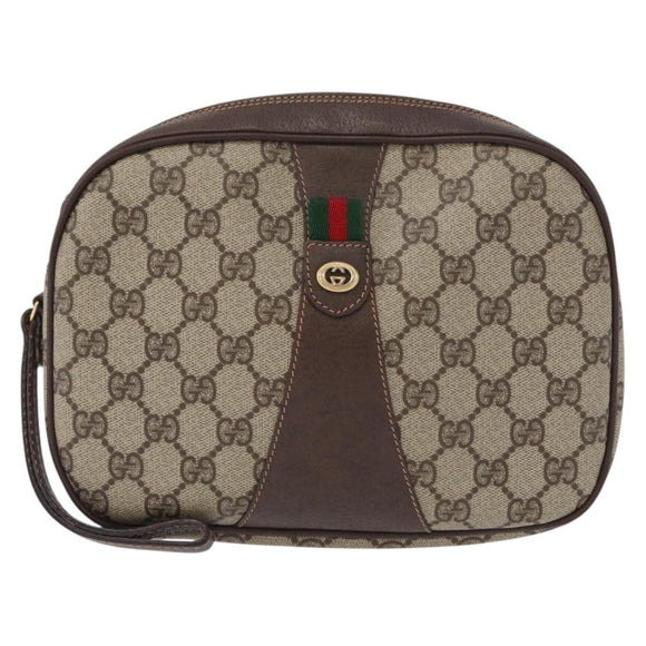 GUCCI GG Supreme Web Sherry Line Bag PVC Beige Gold 156 01 034 Auth 172389