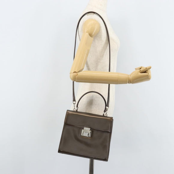 GUCCI Hand Bag Patent leather 2way Bronze Gold Auth 172396
