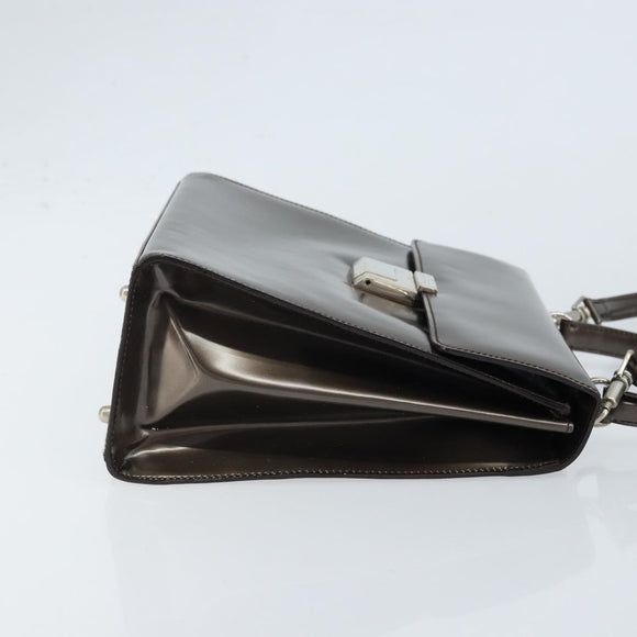 GUCCI Hand Bag Patent leather 2way Bronze Gold Auth 172396