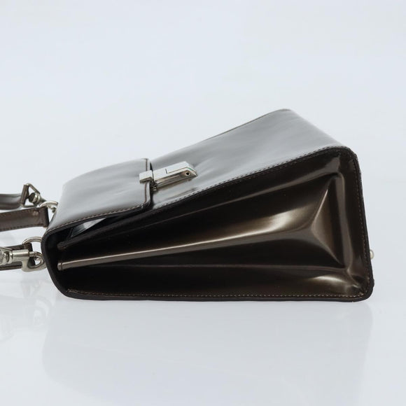 GUCCI Hand Bag Patent leather 2way Bronze Gold Auth 172396