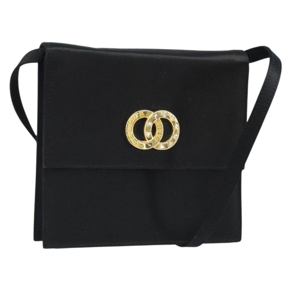 CELINE Circle Shoulder Bag Satin Black Gold Auth 172397V
