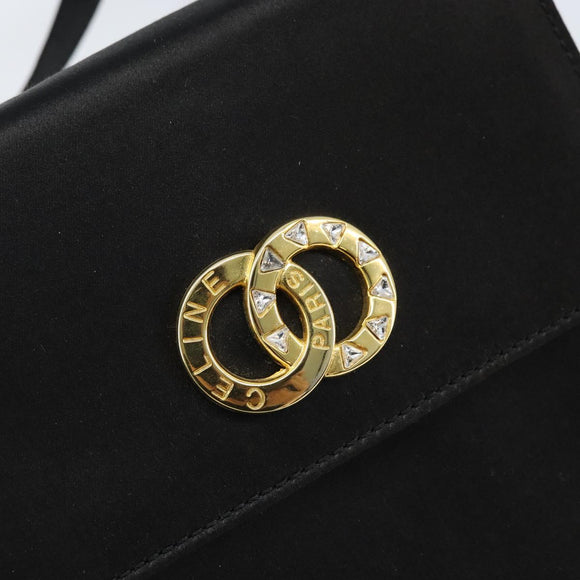 CELINE Circle Shoulder Bag Satin Black Gold Auth 172397V