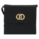 CELINE Circle Shoulder Bag Satin Black Gold Auth 172397V-13
