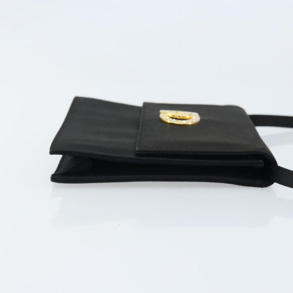 CELINE Circle Shoulder Bag Satin Black Gold Auth 172397V