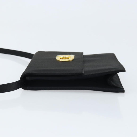 CELINE Circle Shoulder Bag Satin Black Gold Auth 172397V