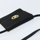 CELINE Circle Shoulder Bag Satin Black Gold Auth 172397V-6