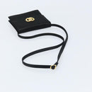 CELINE Circle Shoulder Bag Satin Black Gold Auth 172397V-7
