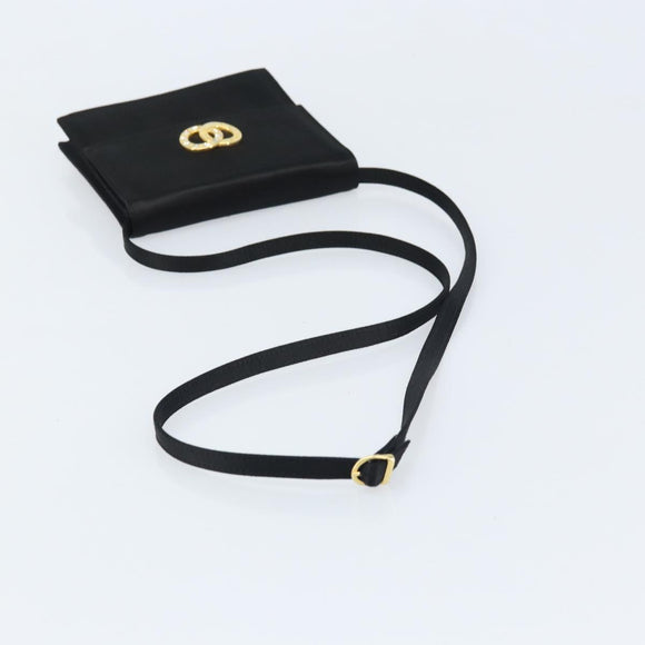 CELINE Circle Shoulder Bag Satin Black Gold Auth 172397V