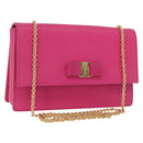 Salvatore Ferragamo Vala Chain Shoulder Bag Leather Pink Gold Auth 172403-1