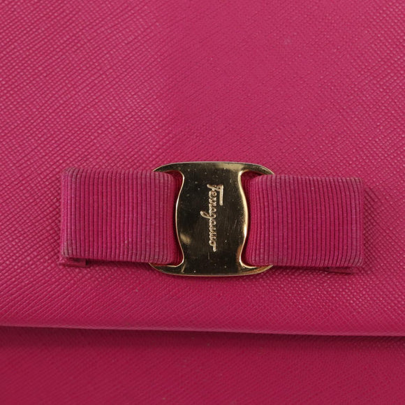 Salvatore Ferragamo Vala Chain Shoulder Bag Leather Pink Gold Auth 172403