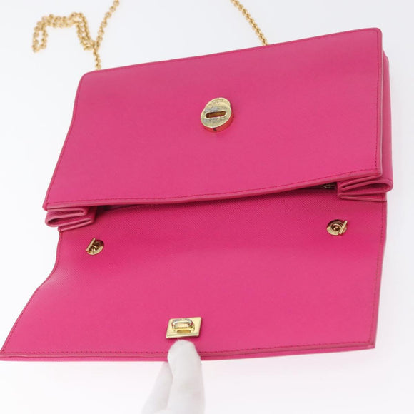 Salvatore Ferragamo Vala Chain Shoulder Bag Leather Pink Gold Auth 172403