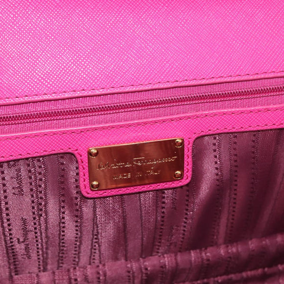 Salvatore Ferragamo Vala Chain Shoulder Bag Leather Pink Gold Auth 172403