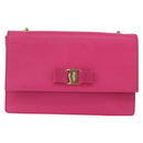 Salvatore Ferragamo Vala Chain Shoulder Bag Leather Pink Gold Auth 172403-2