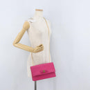 Salvatore Ferragamo Vala Chain Shoulder Bag Leather Pink Gold Auth 172403-23
