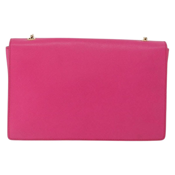 Salvatore Ferragamo Vala Chain Shoulder Bag Leather Pink Gold Auth 172403