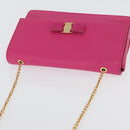 Salvatore Ferragamo Vala Chain Shoulder Bag Leather Pink Gold Auth 172403-6