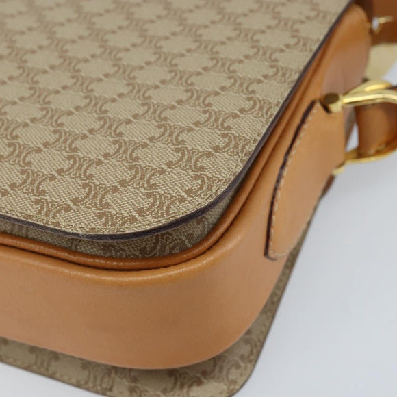 CELINE Macadam Canvas Horse Carriage Shoulder Bag PVC Beige Gold Auth 172407