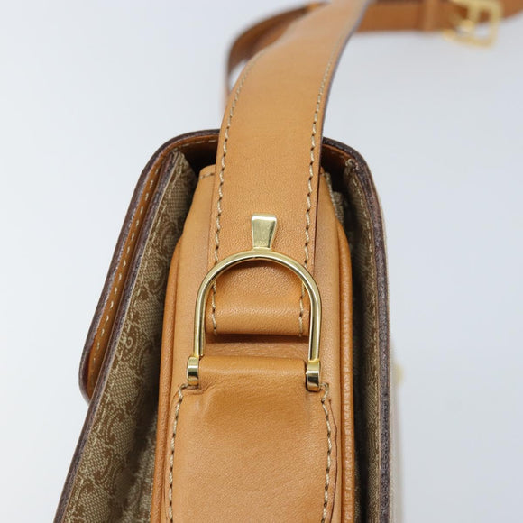 CELINE Macadam Canvas Horse Carriage Shoulder Bag PVC Beige Gold Auth 172407