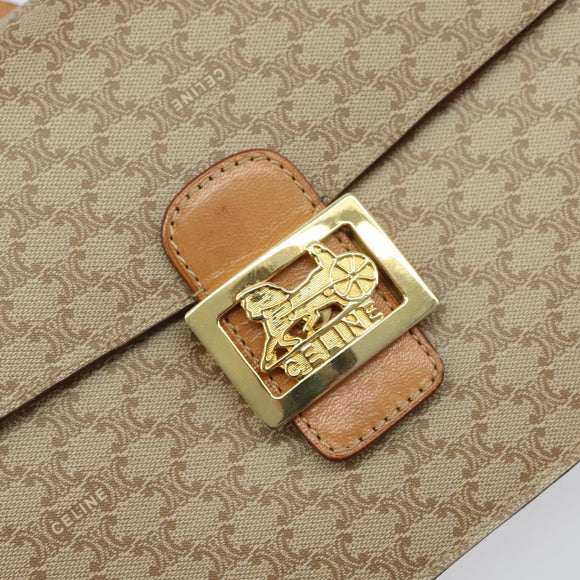 CELINE Macadam Canvas Horse Carriage Shoulder Bag PVC Beige Gold Auth 172407