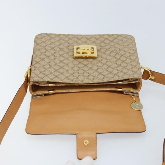 CELINE Macadam Canvas Horse Carriage Shoulder Bag PVC Beige Gold Auth 172407