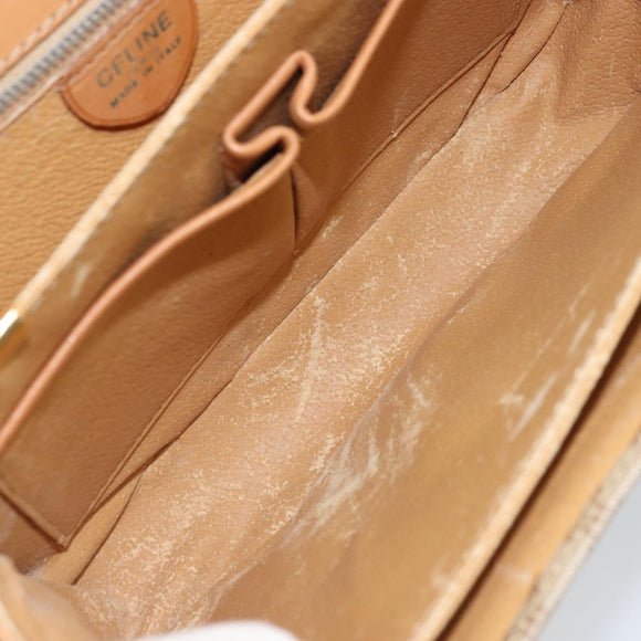 CELINE Macadam Canvas Horse Carriage Shoulder Bag PVC Beige Gold Auth 172407