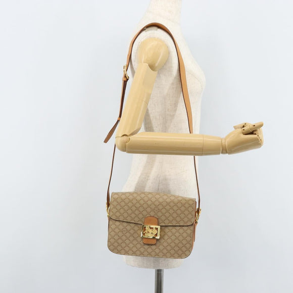 CELINE Macadam Canvas Horse Carriage Shoulder Bag PVC Beige Gold Auth 172407