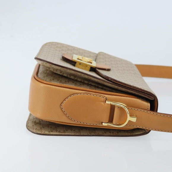 CELINE Macadam Canvas Horse Carriage Shoulder Bag PVC Beige Gold Auth 172407